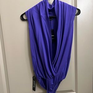NWT Bebe Medium Deep Blue/Purple Sleeveless Wrap Bodysuit